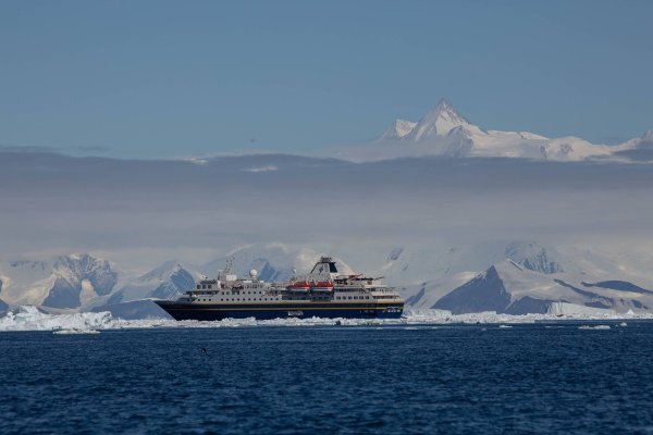 Expedition cruise ship in East Antarctica
