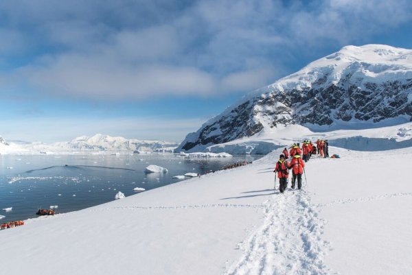 Hiking on the ice of Antarctica