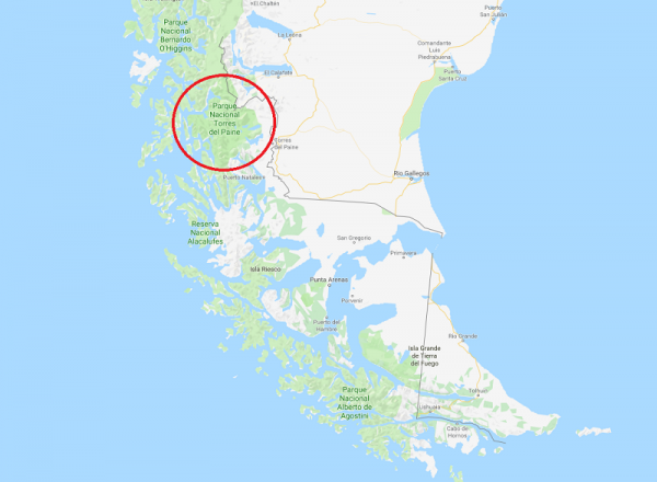 map of where Torres del Paine is in South America