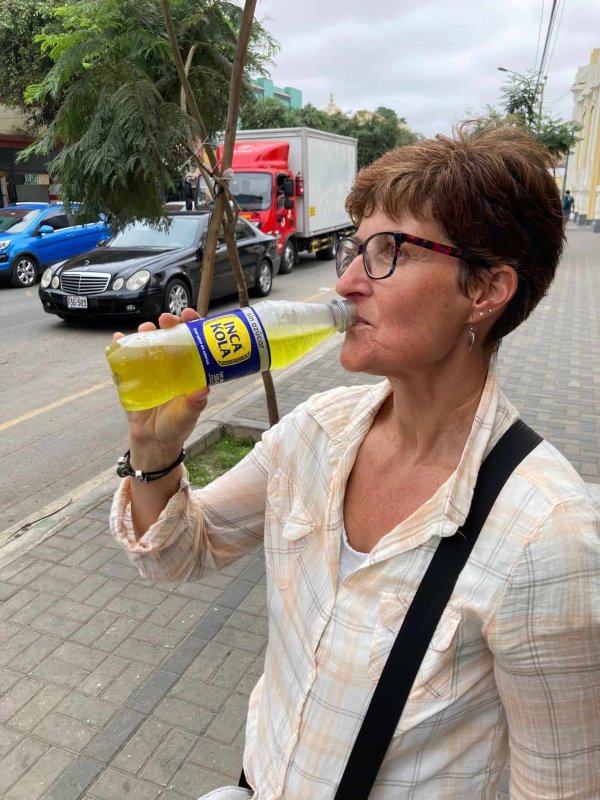 Best food in Latin America Pia from Viva enjoying an Inca Kola