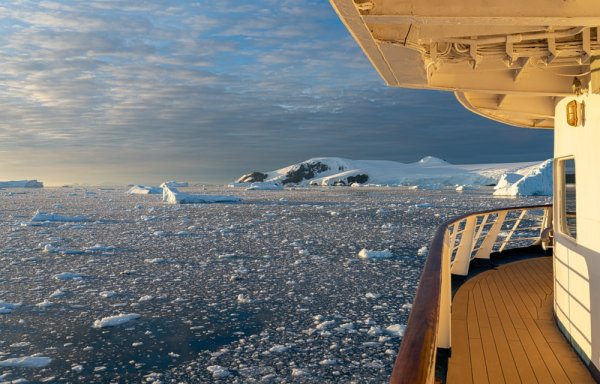 Antarctic expedition cruise in icy waters of Ciera Cove